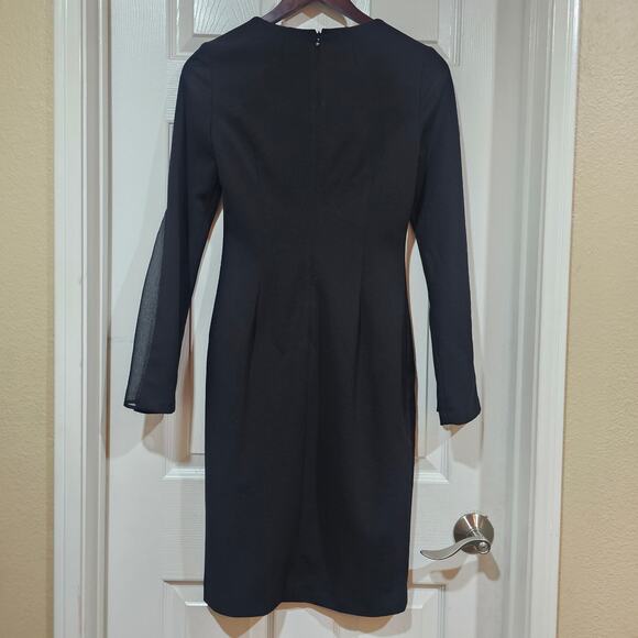 Calvin Klein Black Sheath Dress Sheer Bell Sleeves Size 2 - Picture 3 of 9